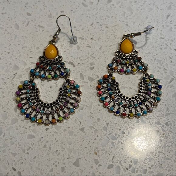 Bohemian Malachite/Faux‎ Citrine Multi-Color Drop Earrings - Picture 6 of 10